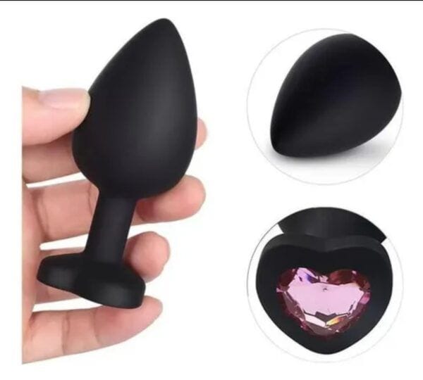 Plug anal de silicona con forma de corazón negro o rojo