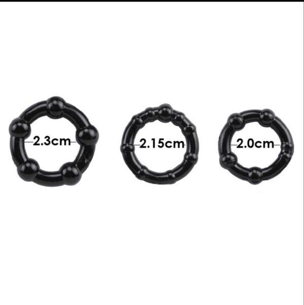 Pack 3 Anillos para el Pene Stay Hard – Retardantes y Engrosadores Negros - Imagen 2