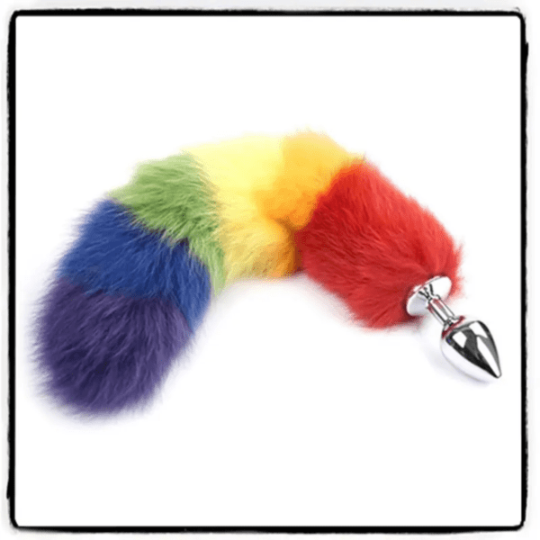 Plug anal metálico pequeño con cola multicolor de fantasía