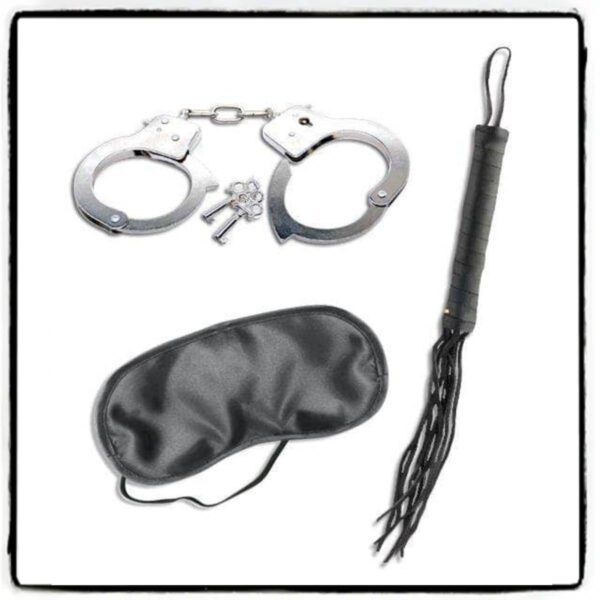 Kit BDSM para parejas con esposas, látigo y antifaz