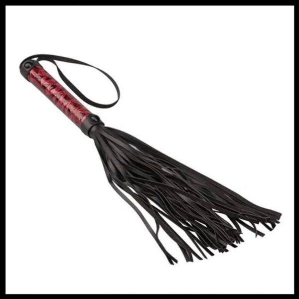 Flogger BDSM rojo y negro con mango texturizado