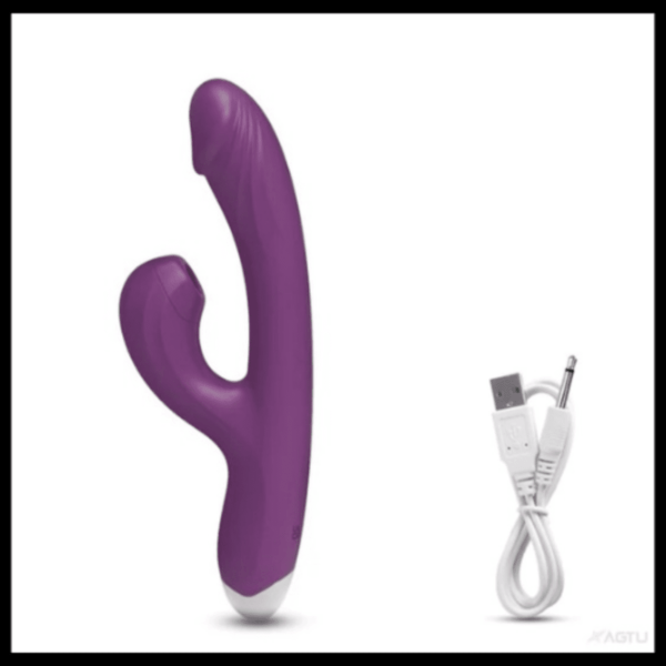 Vibrador morado 2 en 1 con succión de clítoris y consolador para doble placer femenino