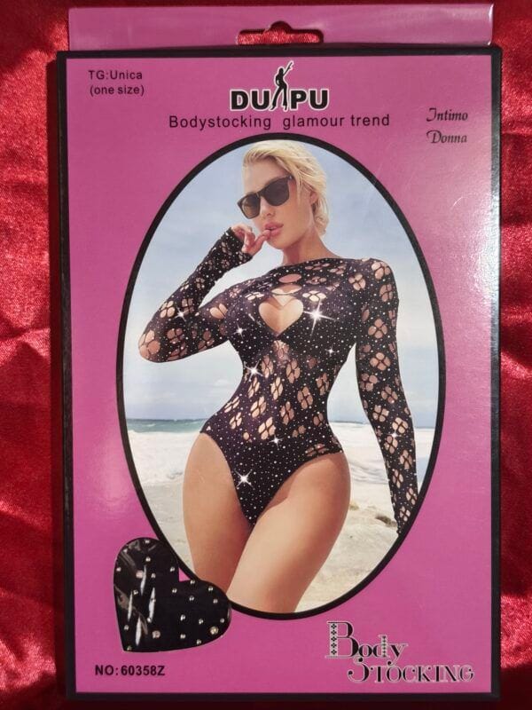 Body Negro 60358Z con brillantes para mujer, talla única