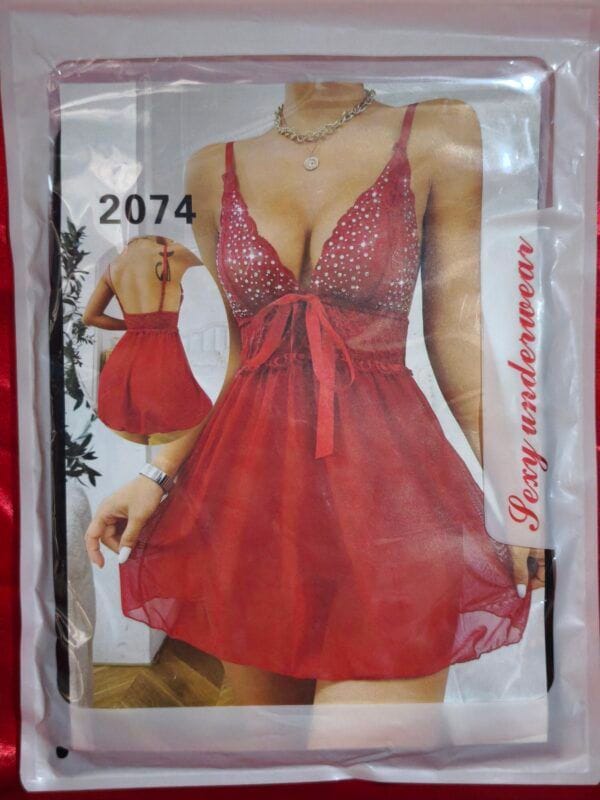 Camisón Sexy Rojo y Negro 2074 – Lencería con Brillantes
