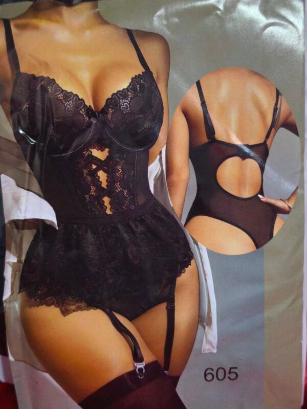 Body Sexy 605 Negro con Encaje y Transparencias – Talla Única