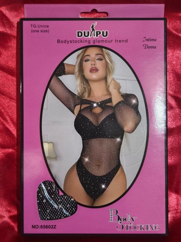 Body Negro 65602Z con Brillantes – Lencería Sexy en Talla Única Ajustable