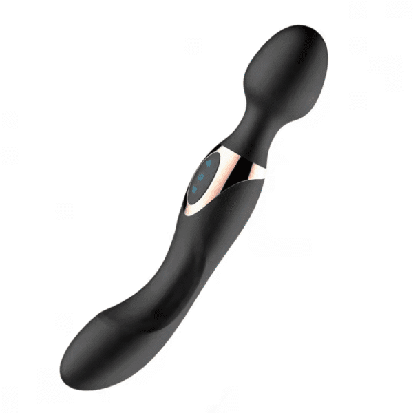 Vibrador doble cabeza de silicona negra con diseño ergonómico