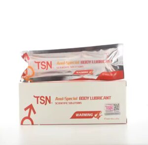 Lubricante anal TSN efecto calor en sachet de 4 ml junto a su caja