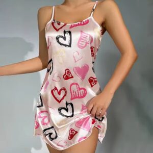 Lenceria sexy mujer Camisón Sexy de Satén con Corazones Talla M