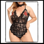 Body con Encaje de Flores Negro – Lencería Sexy Floral