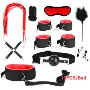 kit bdsm 10 piezas negro y rojo set completo chile