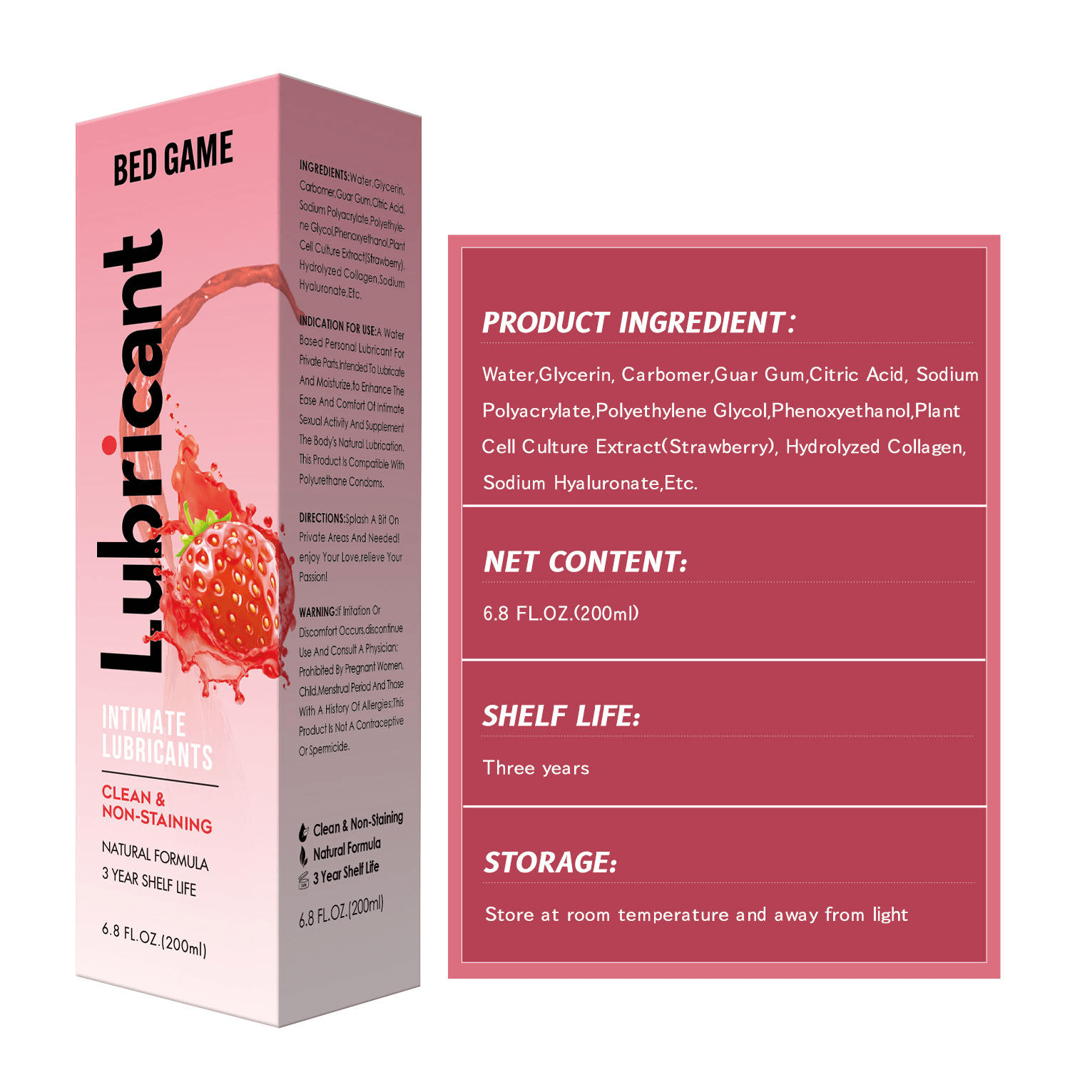 Lubricante Bed Game Frutilla 200 ml Base Agua Comestible 3 Ingredientes del lubricante Bed Game sabor frutilla 200 ml base agua con colágeno y ácido hialurónico
