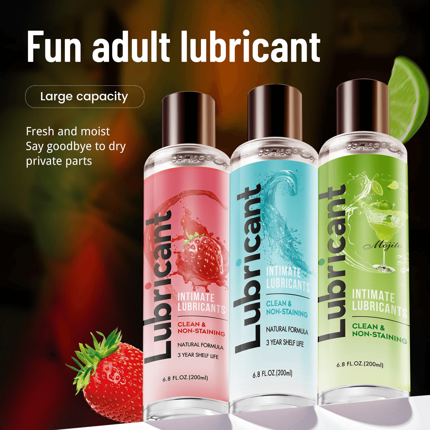 Lubricante Bed Game Frutilla 200 ml Base Agua Comestible 4 Lubricantes Bed Game 200 ml sabores frutilla mojito y frescura base agua