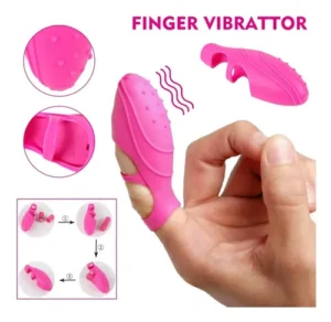 Dedo vibrador rosa para clítoris con textura de puntos y sujeción