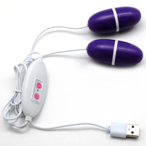Doble huevo vibrador USB morado con control y dos cápsulas vibratorias