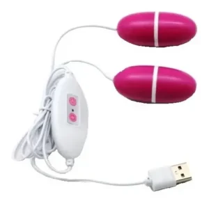 Doble huevo vibrador USB rosado con mando de control y cable de alimentación