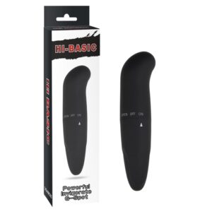 Vibrador punto G HI-BASIC negro junto a su caja