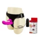 Arnés sexual BAILE ajustable con dildo vibrador fucsia y empaque