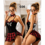 Disfraz Colegiala Sexy Negro y Rojo con Falda Escocesa – Modelo 036